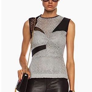 YIGAL AZROUEL SILVER & BLACK MIXED MATERIAL PEPLUM TOP SIZE 12